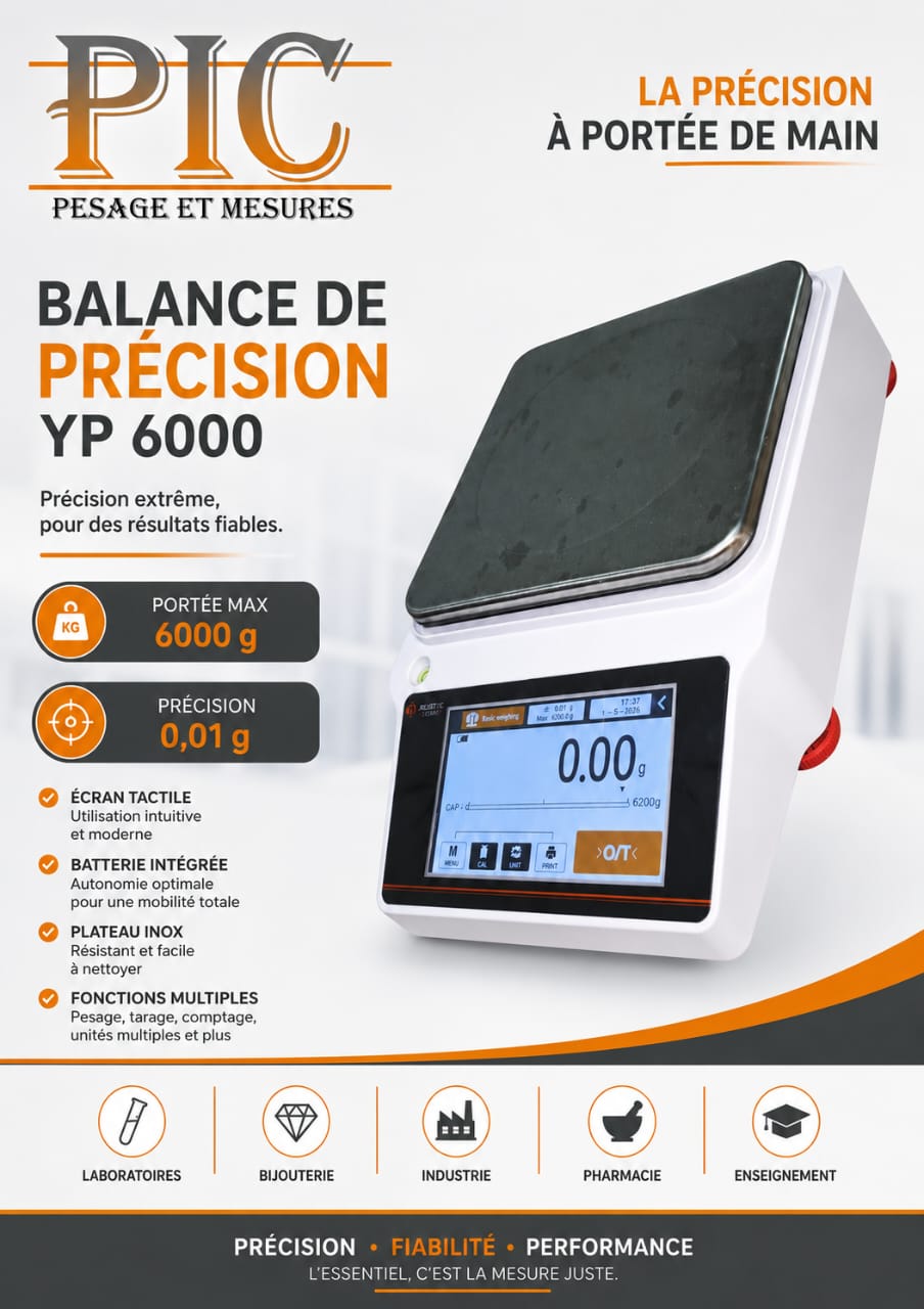BALANCE DE PRÉCISION NOMADE PIC SÉRIE YP 6000 (VERSION BATTERIE)